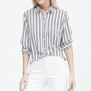 Banana Republic Dillon Classic Fit Striped Button-Up Shirt White Navy XS NWT